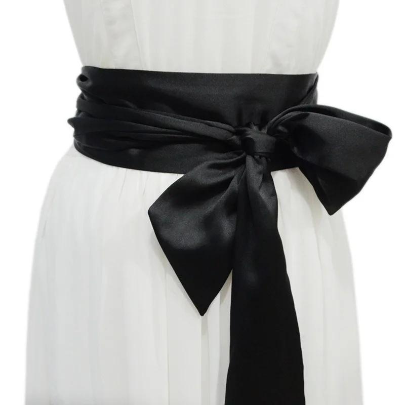 Ladies' Belts Are Decorated with Burgundy Black Silk Wide Waist Seal and Long Ice Silk Lace Soft Accessories Belt