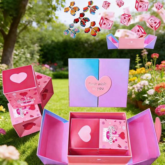 Explosion Gift Box for Money Valentine's Day Pop-Up Cash Money Holder DIY Folding Bounce Box for Valentine's Day Birthday Anniversary