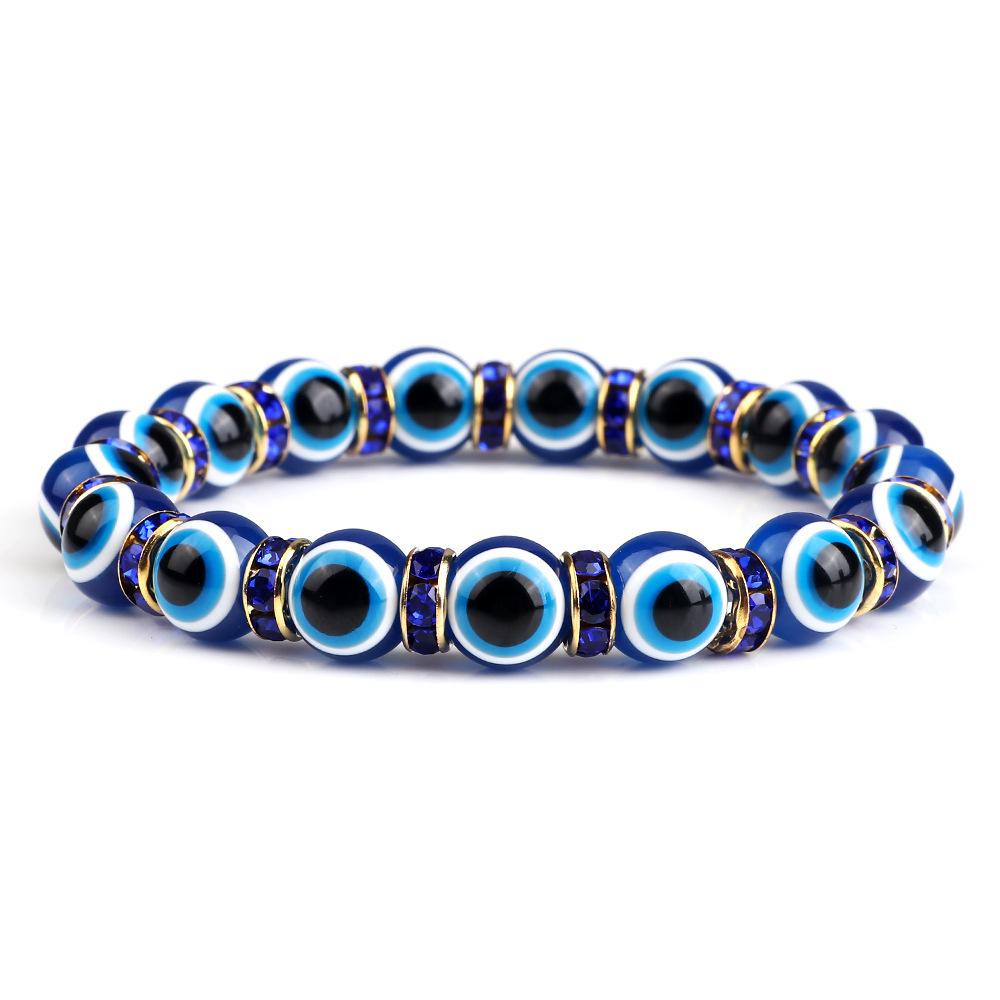 Devil's Eye Beaded Yoga Bracelet with Rhinestone Accents
