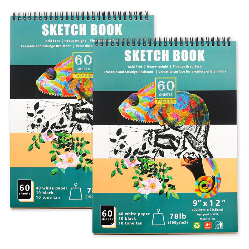 

3-Color Spiral Sketchbook Set: 2-Pack, 9x12 inches, Blank Pages for Drawing and Painting 9*12inch 3-Color Sketchbook