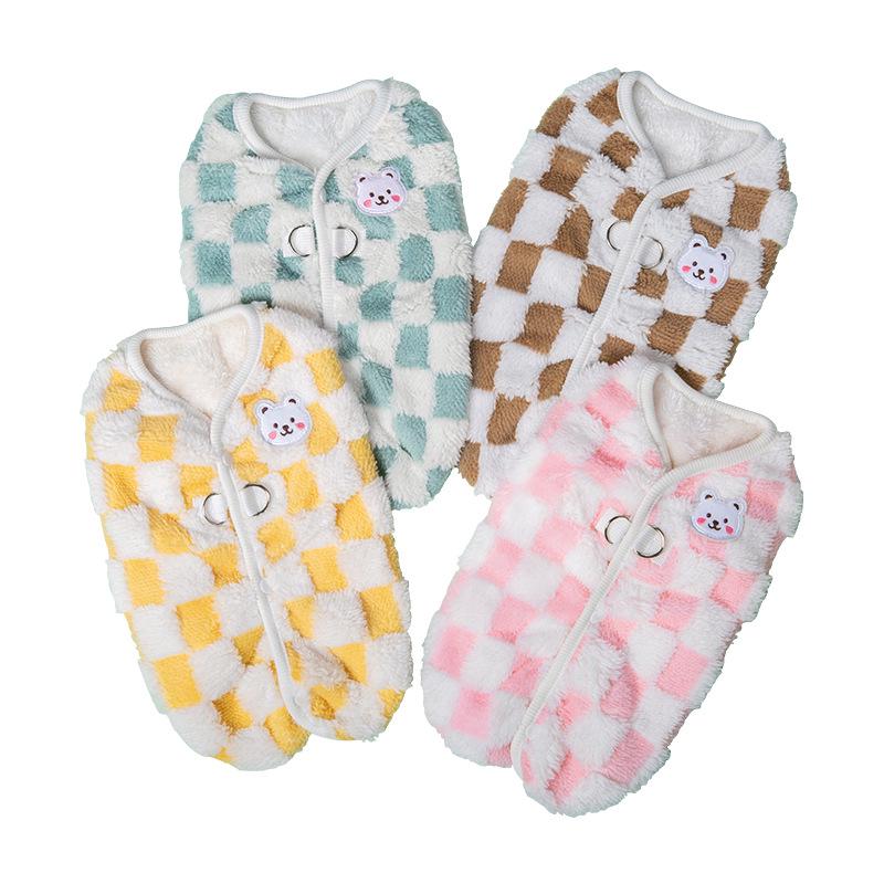 Popular Warm Checkered Fleece Dog Sweater - Comfortable, Thickened, Close-Fitting Vest for Spring, Autumn, and Winter.