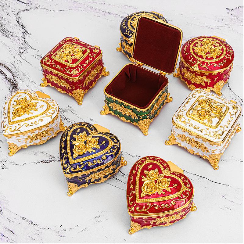 European Retro Luxury Princess Enamel Jewelry Box - Exquisite Metal Necklace Storage Box