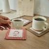 4PCS Cotton Linen Coffee Cup Mats Rustic Farmhouse Style Crochet Embroidery Coaster Absorbent Placemats for Kitchen Table Decor