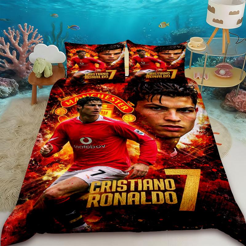 Duvet Cover Set Ronaldo Idol Football Star 3D Printed Quilt Cover for Teens Kids Boys Girls Soft Bed Cover with Zipper