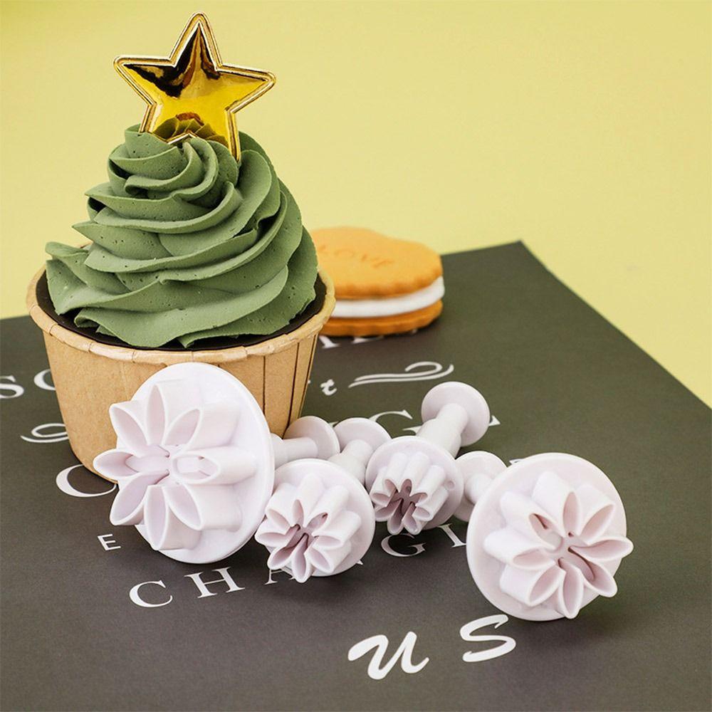 

4Pcs Reusable Pastry Daisy Flower Cookie Mold Plunger Mould Cake Cutter Fondant Mold