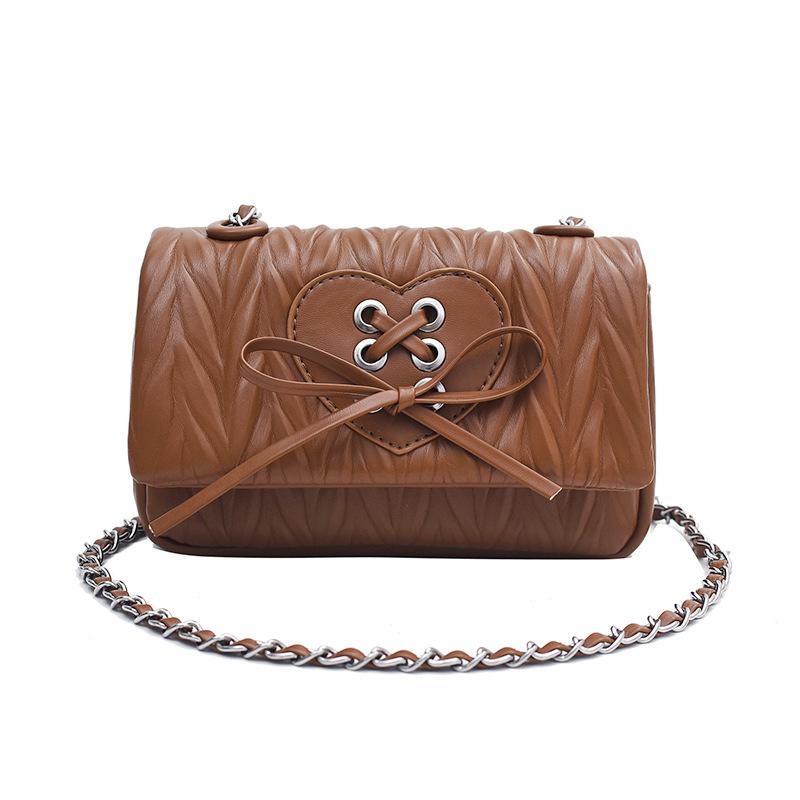 Niche lace-up pleated bag women's new trendy and versatile fashion chain bag single shoulder crossbody small square bag