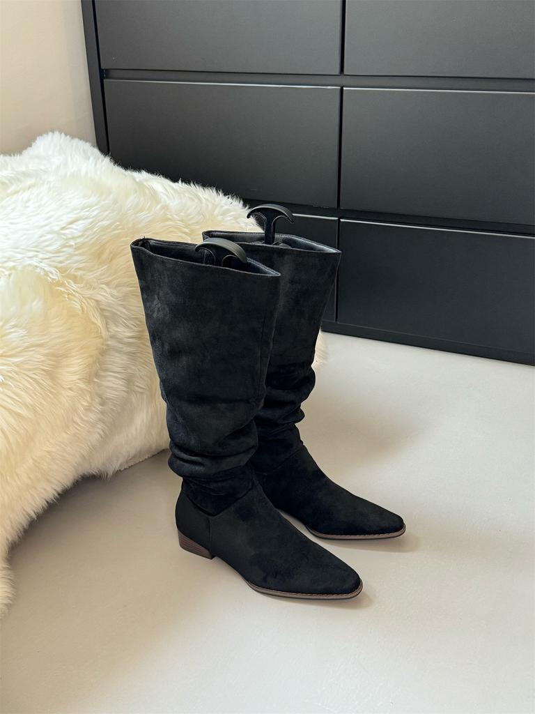 Coarse Heel Suede Over Knee Boots Pile Boots Women's Shoes 2025 Fall/Winter Khaki Skinny Boots Knight Boots