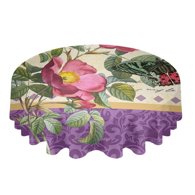 Mantel Redondo con Textura de Patrón Vintage Flor de Hibisco Decoración de Cocina Impermeable Cubierta para Mesa de Comedor/Café