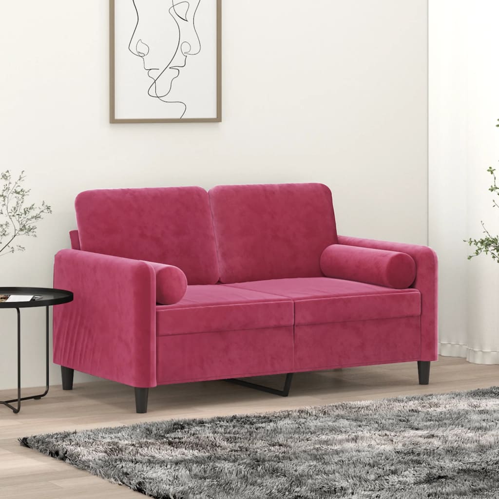 Vidaxl 2-Osobowa Sofa Z Poduszkami, Winna Czerwień, 120 Cm, Aksamit