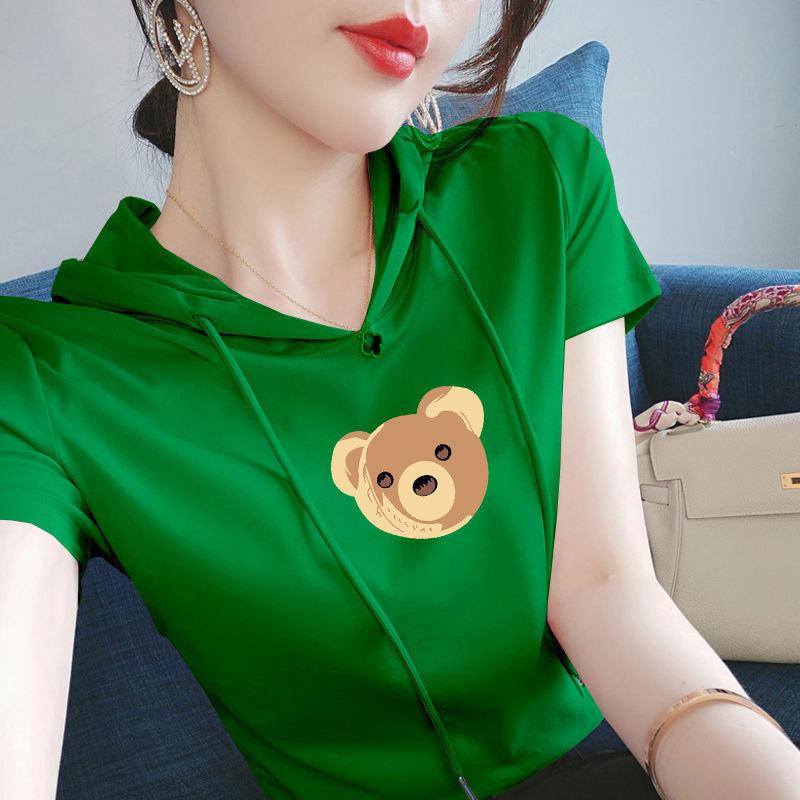 

100% Cotton Ethnic Style Women s Short Sleeve Hooded Sweatshirt - Summer Casual Loose Fit Versatile T-Shirt 3XL (Recommended for 70-80 kg) чёрный