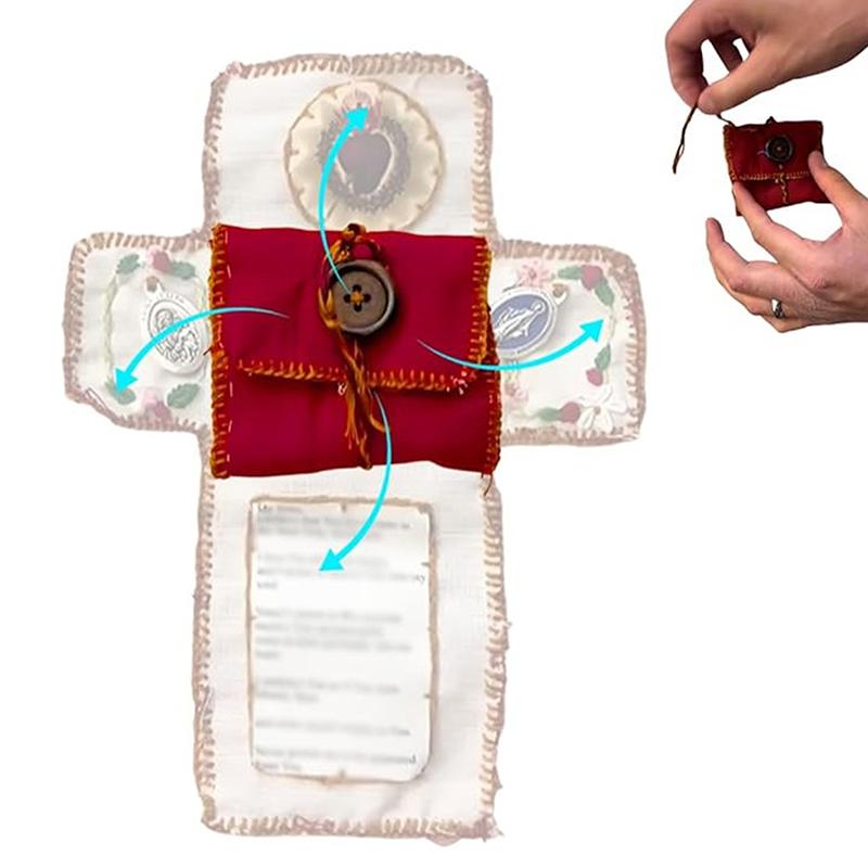 Santuario de Bolsillo con Cruz de Plata Incluida en el Interior, Colcha de Oración Hecha a Mano, Mini Colchas de Escrituras, Regalos Espirituales Cristianos