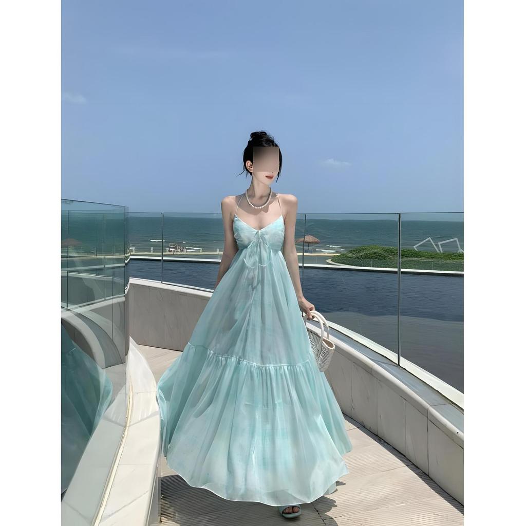 Französisches Neckholder-Kleid Foto weiblich Sommer hoher Sinn Temperament Strandurlaub Fee langes Kleid