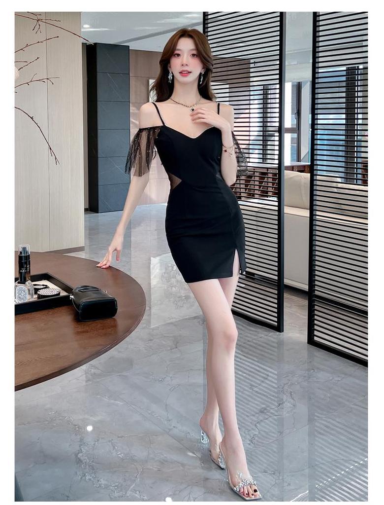 Women's Sexy Black Evening Dress - Elegant, Slim-Fit Summer Banquet Fashion