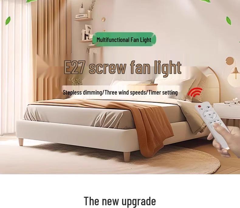 E27 Base Silent LED Ceiling Fan with Remote Control - Energy-Saving Light for Bedroom, Kitchen, Bathroom, Restaurant
