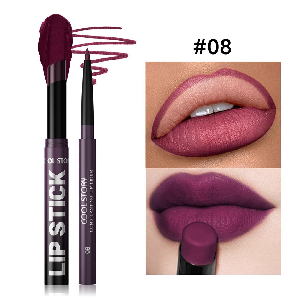 Waterproof Lasting Matte Velvet Lip Gloss Lip Liner Set 2pcs/set Lipliner Pen and Lip Gloss Combination Set Lips Contour Makeup