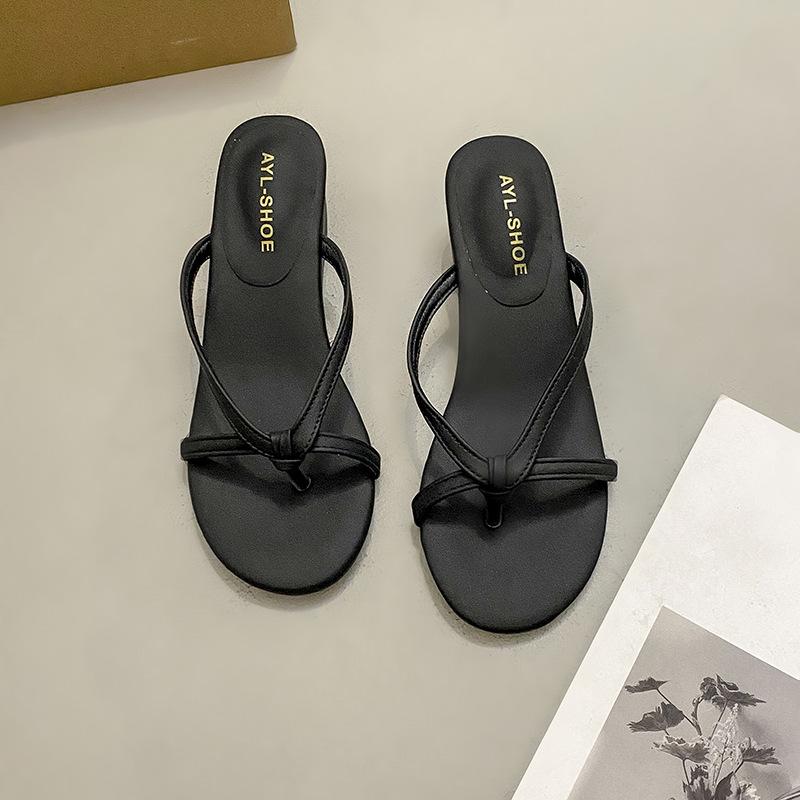 With Skirt Silver Toe Thick-soled Flip-flops Women's Summer Fashion Going Out On Vacation Slope Heel Cool Slippers
