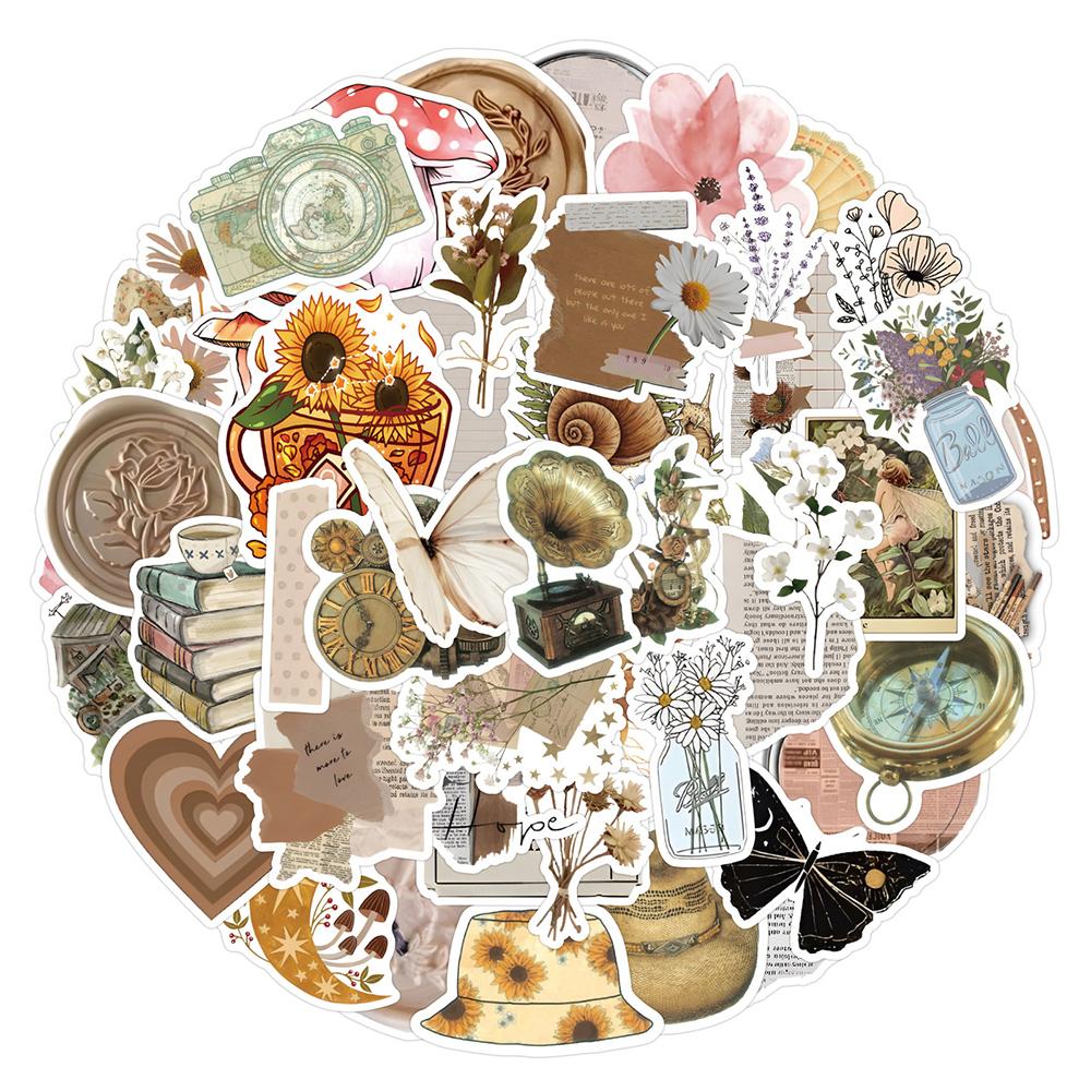 10/30/50/100pcs Vintage Style Art Graffiti Retro Butterfly Flower Aesthetic Decals DIY Journals Luggage Waterproof Sticker