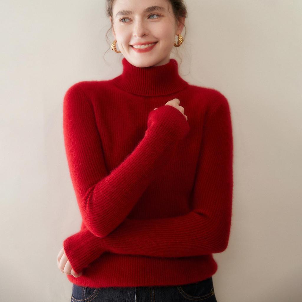Women's Striped High-Neck Cashmere Sweater: Autumn/Winter Slimming Wool Pullover and Base Layer Knitwear
