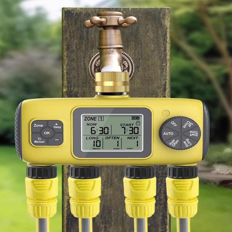 Programmable 4 Zone Sprinkler Timer Durable ABS Construction IPX5 Waterproof Watering System For Lawn And Garden