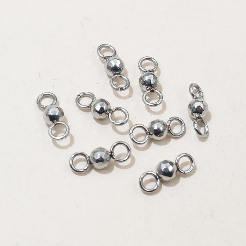 20pcs 4/5/6/8mm Double Loops Round Stainless Steel Bead Ball Charms Pendant Connector Earrings Necklace DIY Jewelry Accessories
