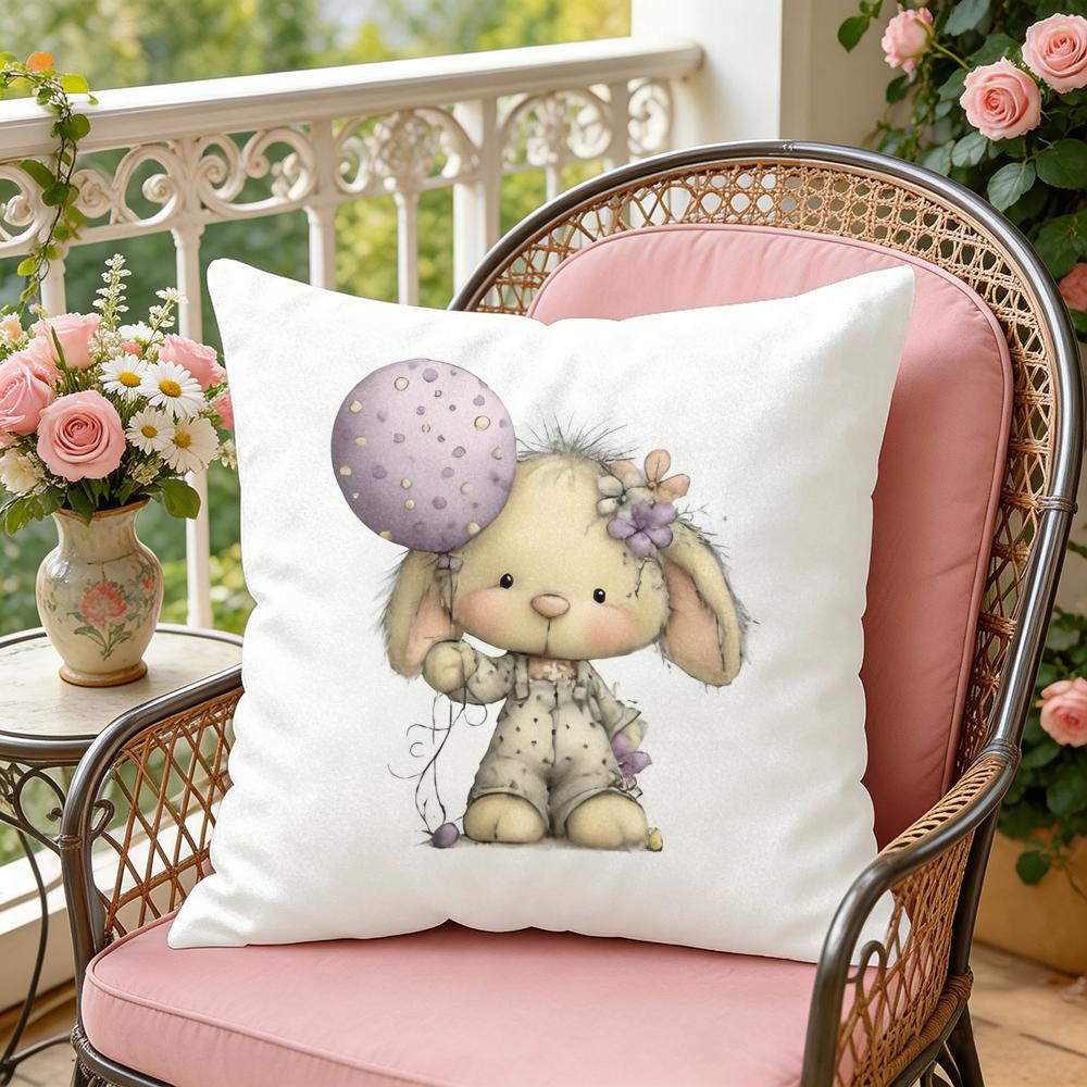 Baby Bunny Easter Cushion Cover Soft Plush Throw Pillow Cover DoubleSided Decorative Cushion Case Sofa Bedroom Home Decor