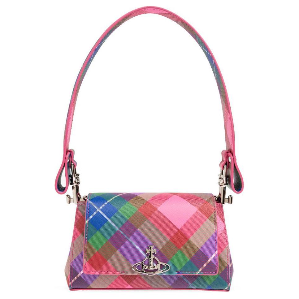 

VIVIENNE WESTWOOD Plaid Print Polyurethane Shoulder Bag Women Bags Pink Multicolor 46030001WS001O Basic Set (Bag+Dust Bag)