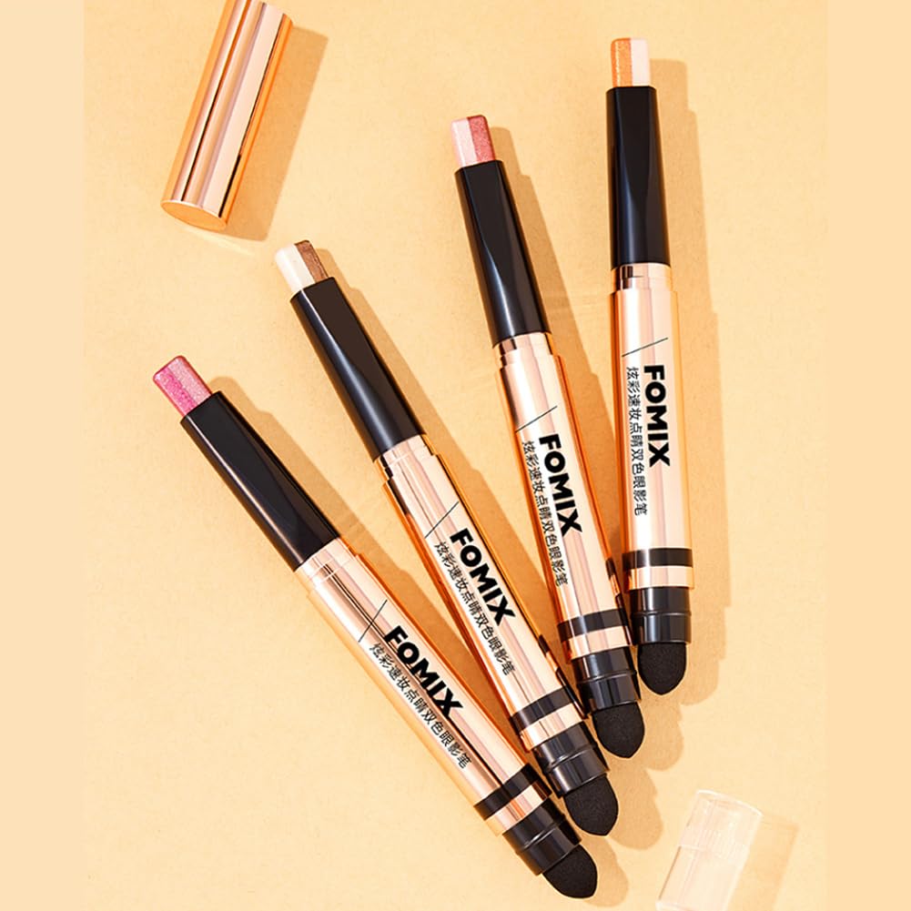 MIRUOKOU Eyeshadow Colorful Quick Contour and Brighten Stick and Eyeshadow Easy Gradient Eyeshadow Coffee Rose Gold Two-Color Stick, Makeup,