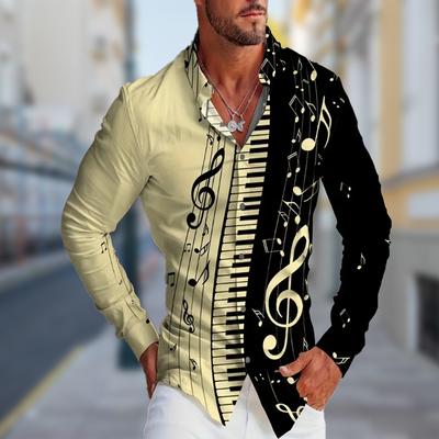 Men's Piano Keys Printed Long Sleeve Shirts Casual Cardigan New Button Holiday Fashion Shirts