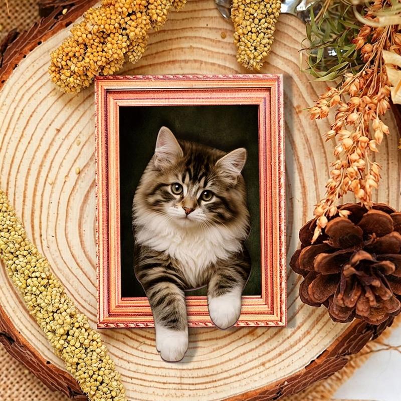 Whiteboards 3D Cats Magnets Decors with Framed Wood Design for Refrigerator Lockers Note and Home Office Accent Display