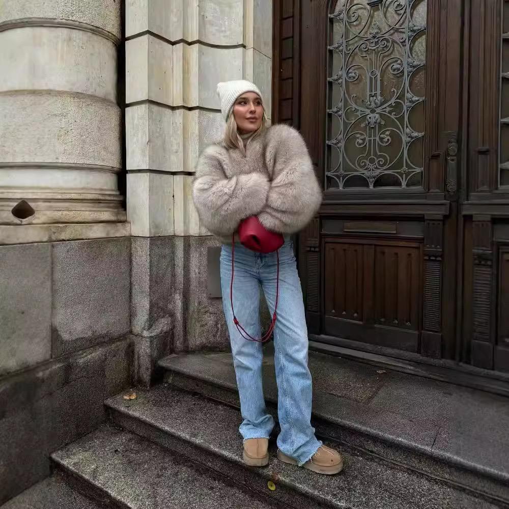 VAYLA Women Faux Fur Coat Autumn Winter High Quality Fluffy Short Coat Faux Fur Jacket Ladies Furry Fashion Coat