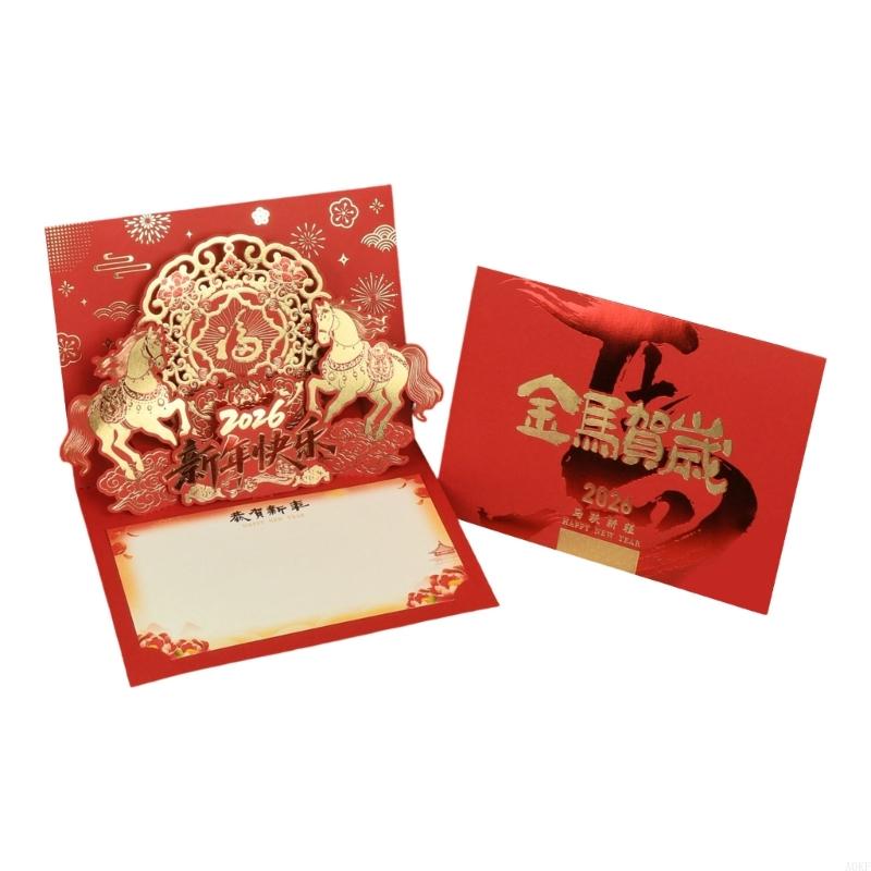Traditional Chinese New Year Cardstock Popup Card Feature Horse Art For Multiple Occasion Greeting A0KF