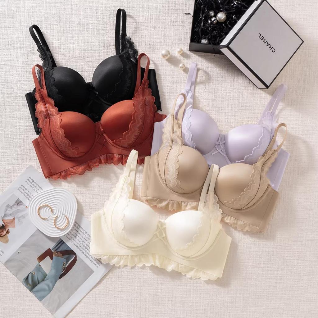 Damen Frühling und Sommer Reines Verlangen Sexy Spitze Verdickt Kleines Dekolleté Push-up Große Handflächenschale Flaches Dekolleté Spezielle Unterwäsche