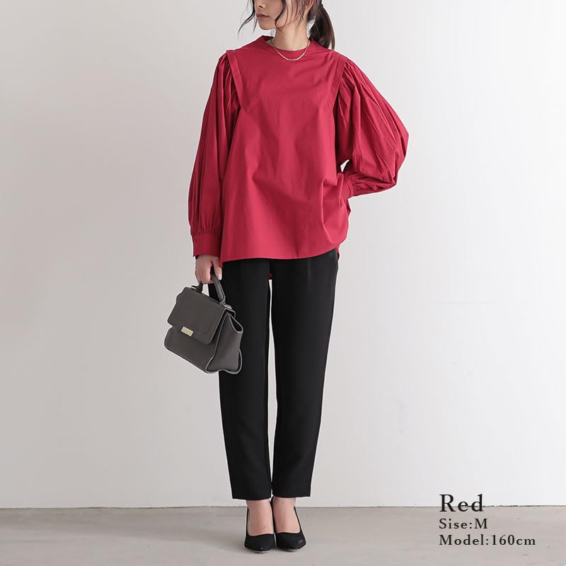 Andit Women's Poplin Design Off-the-Shoulder Blouse, Long Sleeves, Voluminous Sleeves, 100% Cotton, Upper Arm Coverage, M-L, Ivory