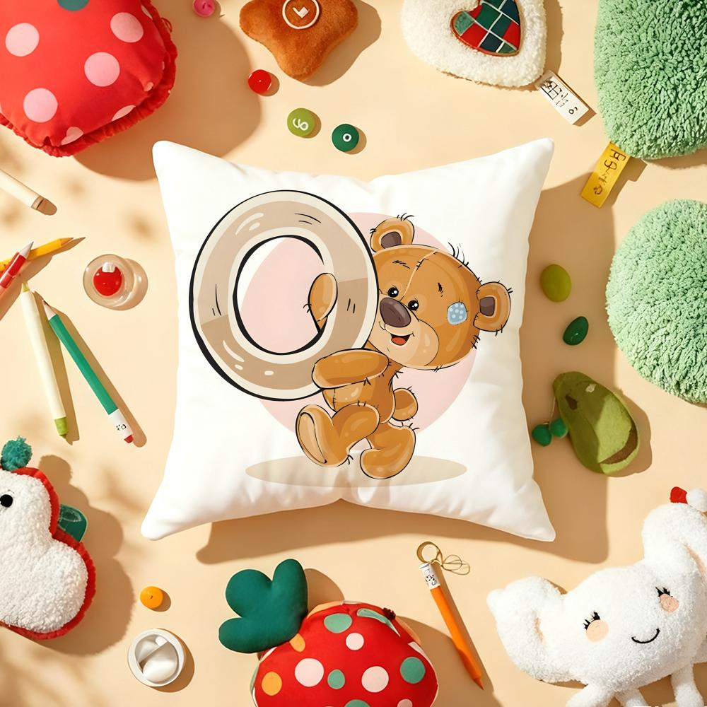 Cute Cartoon Bear Animal Letter Cushion Cover Plush Fabric Soft DoubleSided Printed Sofa Warm Winter Home Gift Pillow Cover