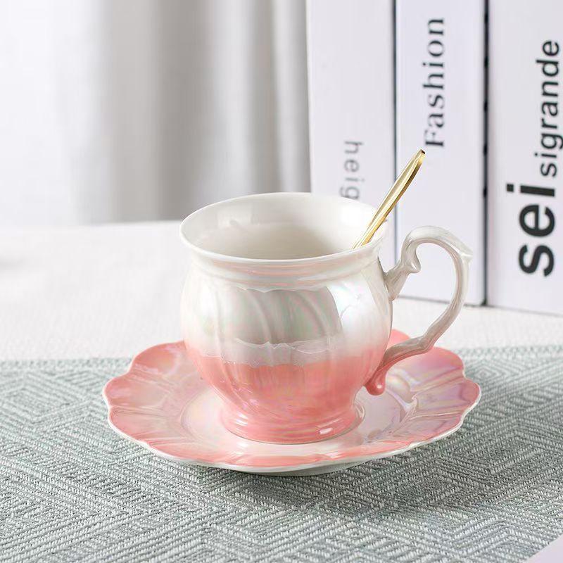 400ml Colorful Pearl Ceramic Mug with Cover and Spoon High Appearance Level for Home Breakfast Milk Tea Cup Coffe Cups