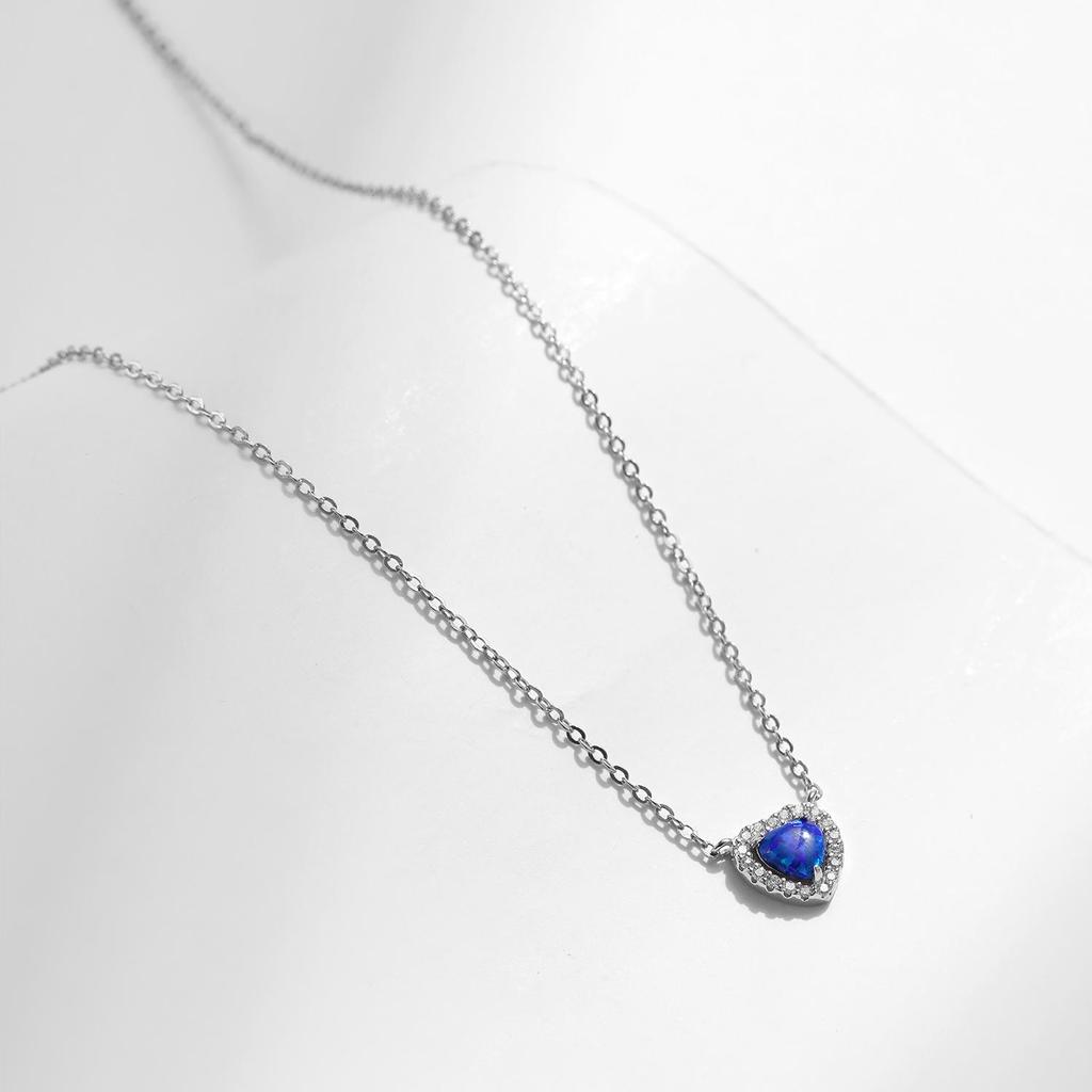 MODIAN Echte 925 Sterling Silber Exquisite Blaue Opal Herz Anhänger Halskette Für Frauen Edlen Schmuck Romantische Jahrestag Geschenke