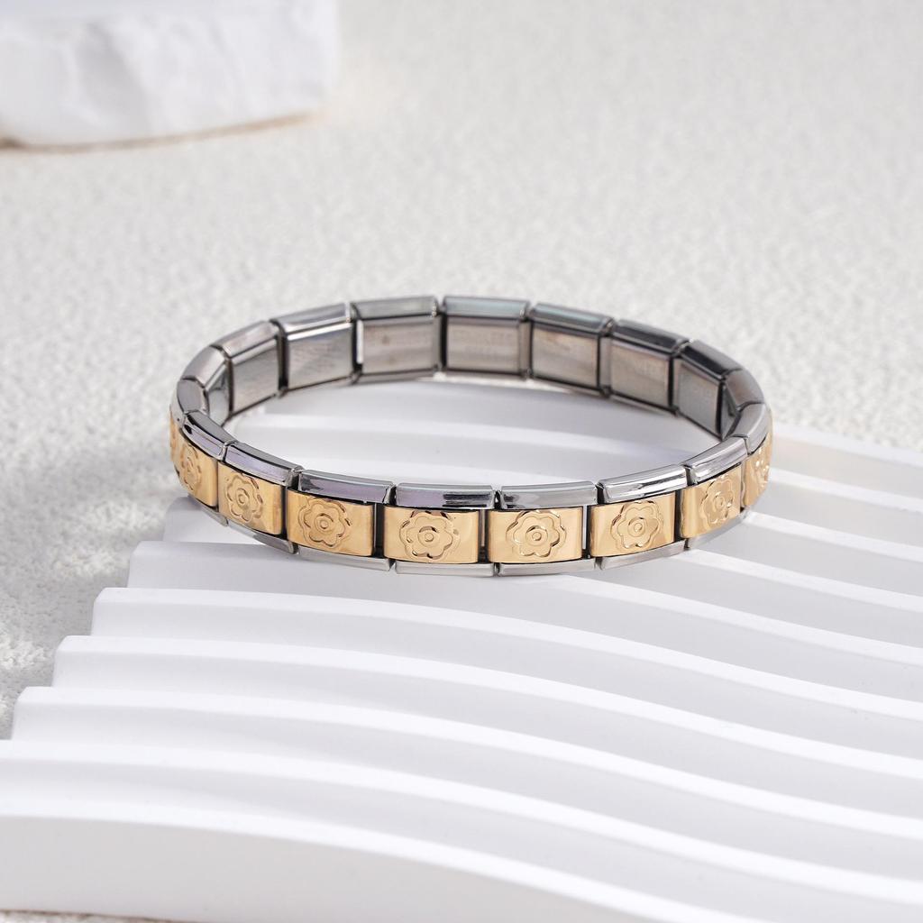 Italian Stainless Steel Love Heart & Star Modular Bracelet - Detachable Elastic Watch Band, European & American Fashion.