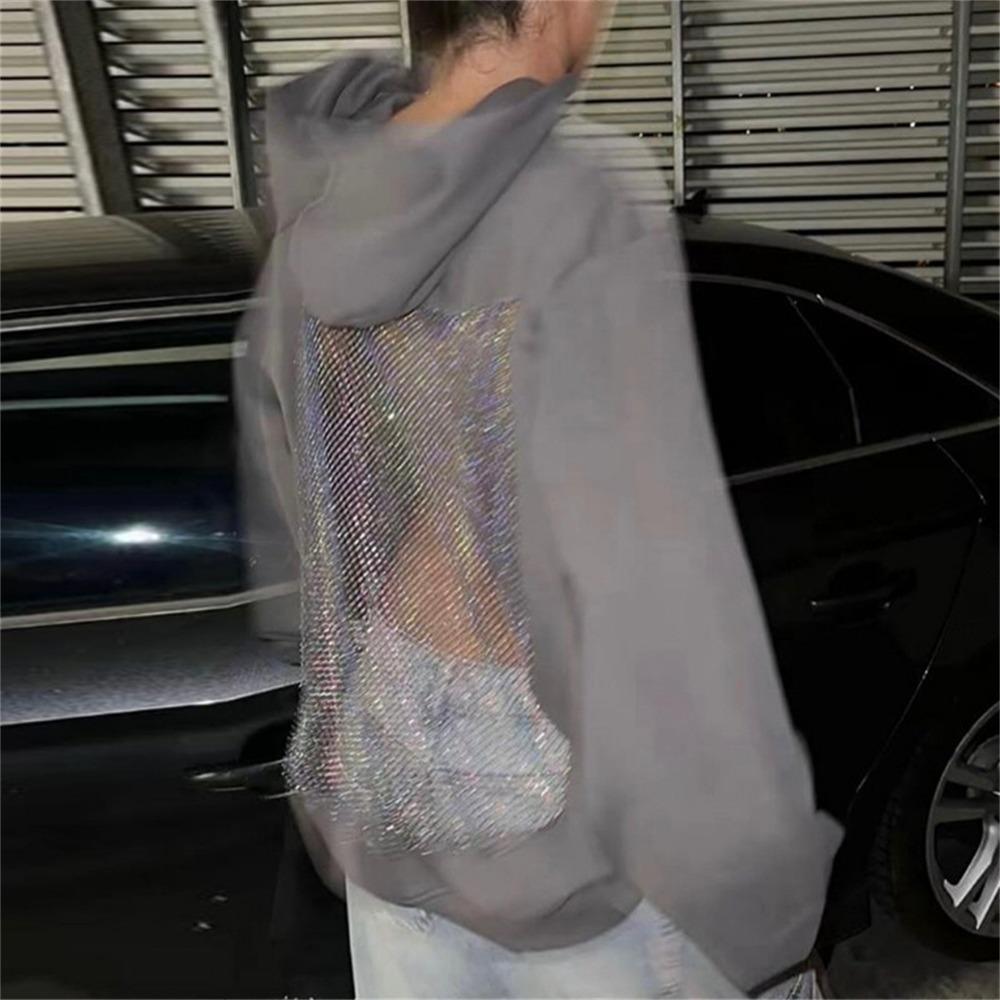 

Жіноче прозоре сітчасте худі Модний порожнистий пуловер Легка толстовка з довгим рукавом для повсякденного та вуличного стилю L