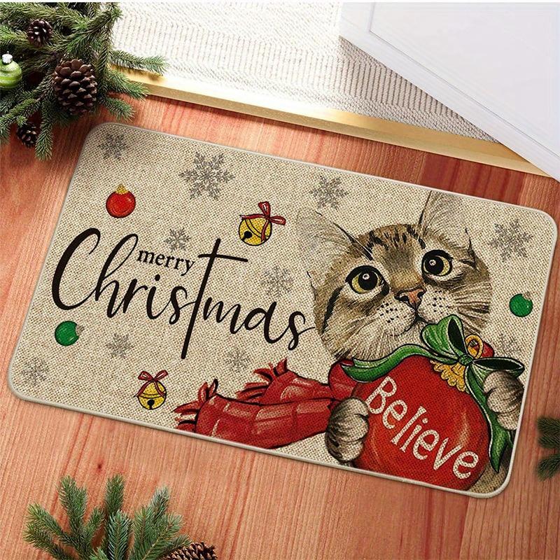 Christmas Element Printed Doormat Anti Slip and Anti Stain 100% Polyester Carpet Suitable for Front Door Living Room Bedroom Rug
