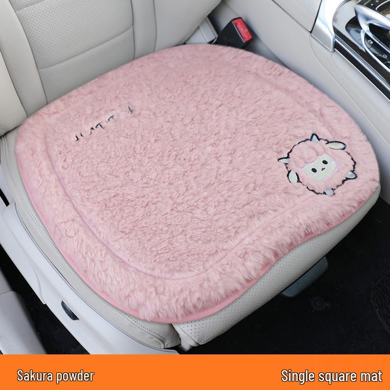 Universal Embroidered Lambswool Car Seat Cushion Set - Winter Warm 3-Piece Interior Decor.