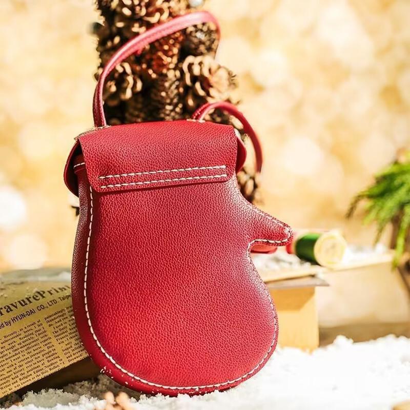 WTEMPO Christmas Handmade Diy Material Bag Hand-stitched Red Woven Glove Shaped Bag Creative Christmas Gift