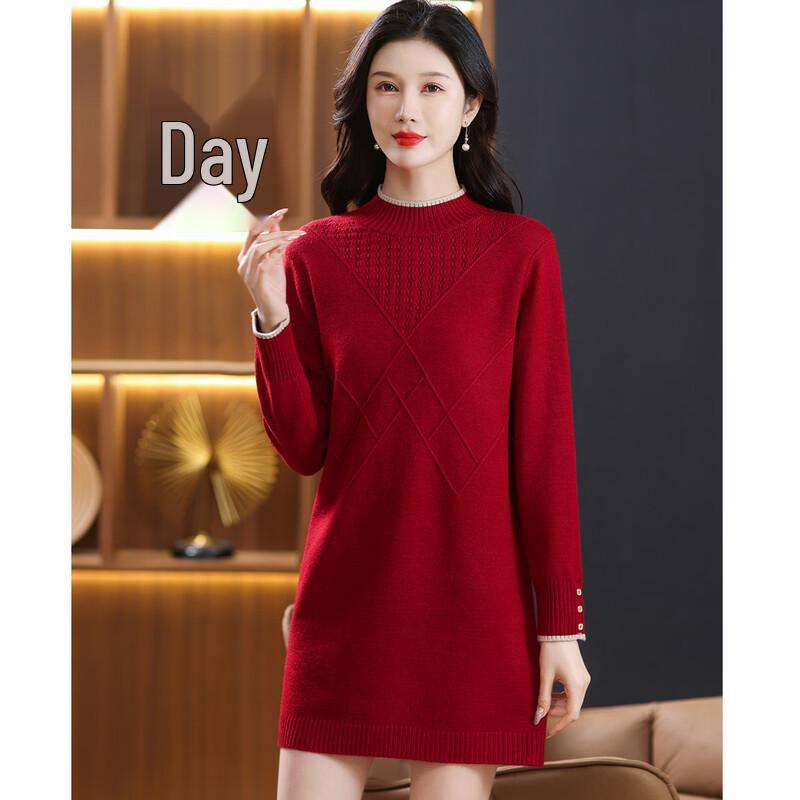 Snowflying Women s Half-High Collar Knitted Sweater Dress L