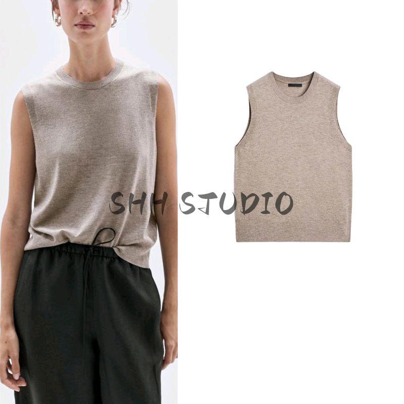 MD New Fall Women's Clothing French Style Basic Style Minimalist Temperament Pure Color Short round Neck Knitting Vest 5662580
