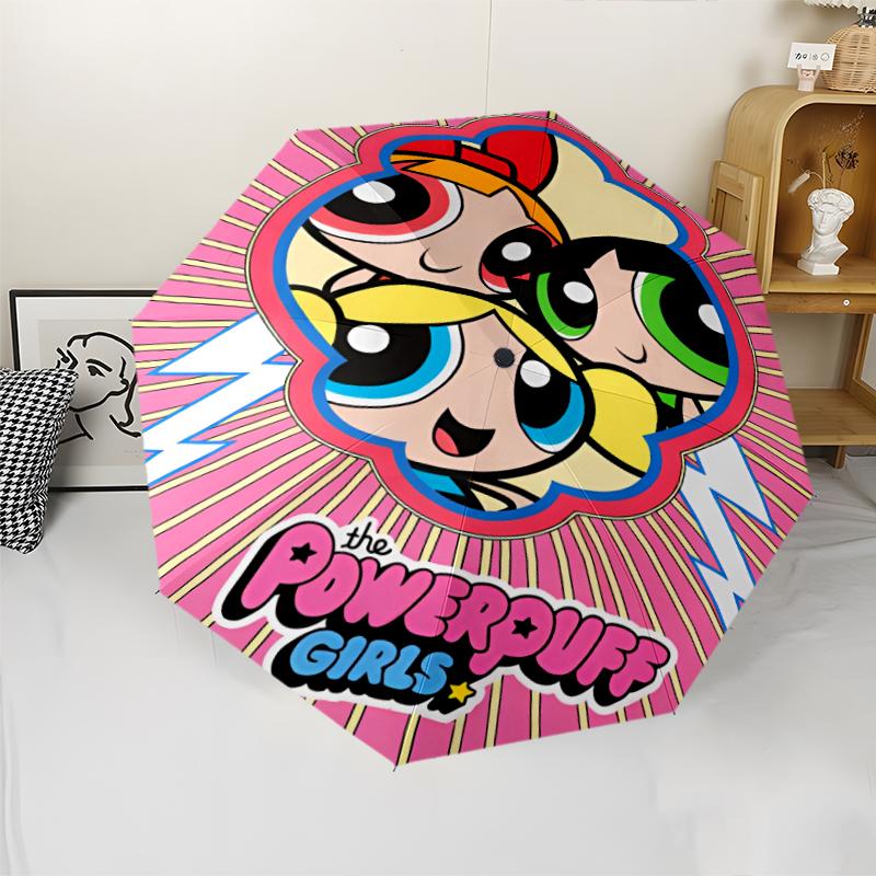 The Powerpuff Girls1 Print Automatic Umbrella, 8 Rib Iron Frame, Plastic Handle, Suitable for Outdoor Travel &Daily , Ideal Gift
