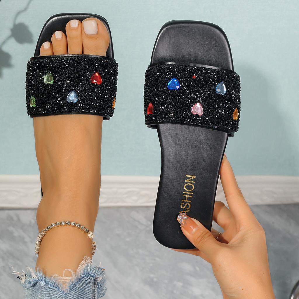 Fashion Big Size Comfortable Bottomed Sandals Women 2024 Lightweight Rhinestone Versatile Casual Open Toe Women Slippers Slides Women