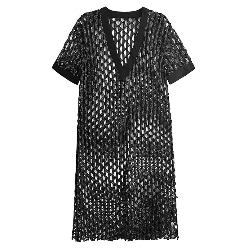 

Платье XITAO из сетчатой ткани с V-образным вырезом и короткими рукавами GYX1505 One Size чёрный