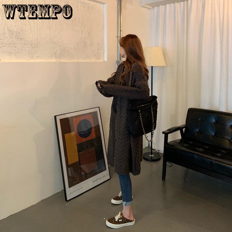 WTEMPO Women Long Knitted Sweaters Cardigans Autumn Female Large Size Casual Tops Long Sleeve Thick Solid Color Loose Coats