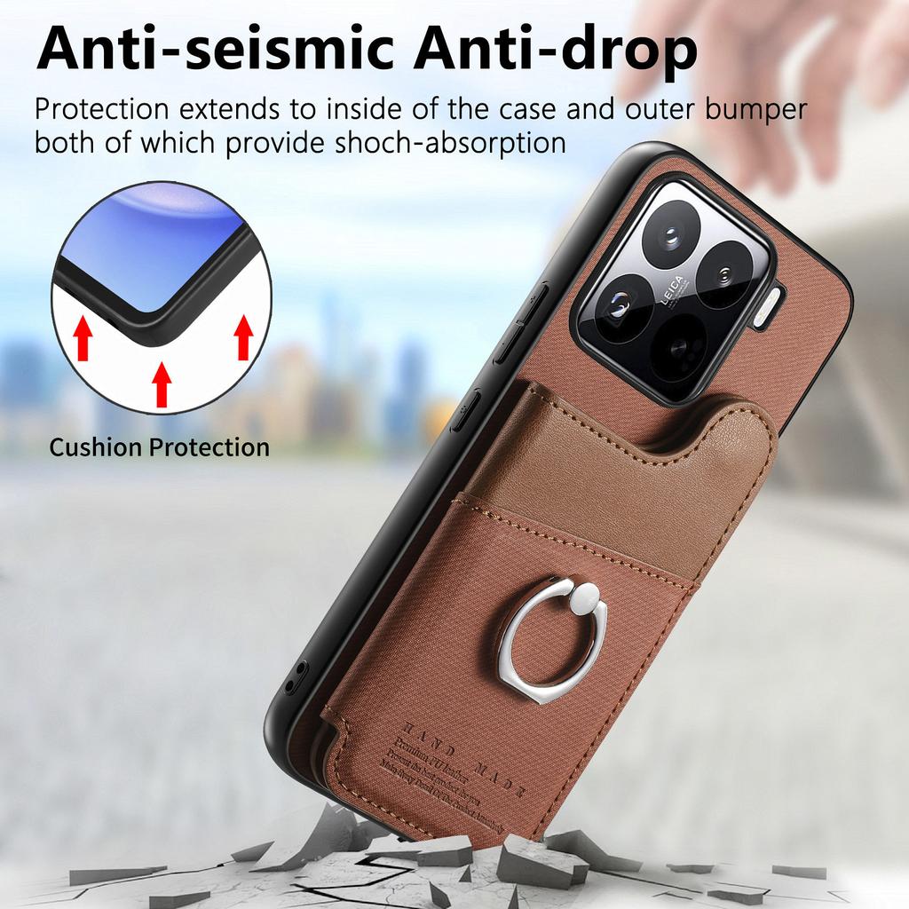 For Xiaomi 15 Pro Case with Card Holder Kickstand Leather + TPU + PC Phone Cover