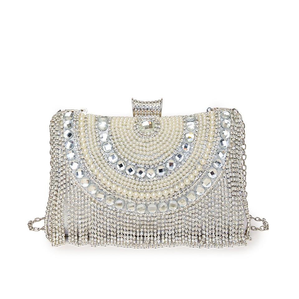 

Rhinestones Tassel Clutch Diamonds Beaded Metal Evening Bags Chain Shoulder Messenger Purse Evening Bags For Wedding Bag