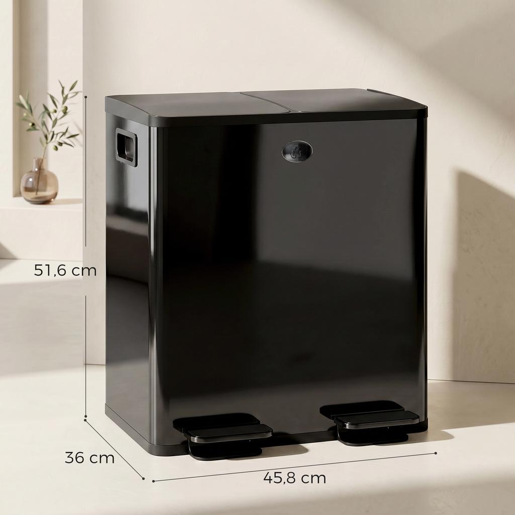 40L Dual Compartment Stainless Steel Bin, with Deodoriser Holders - Black